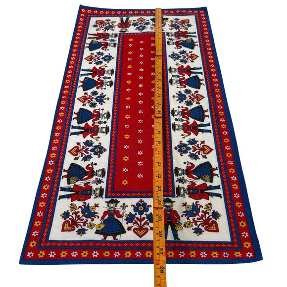 Vintage 1960s Kolf Austria Folk Art Table Runner Dutch Pattern Red Blue 15x28 - Picture 2 of 3